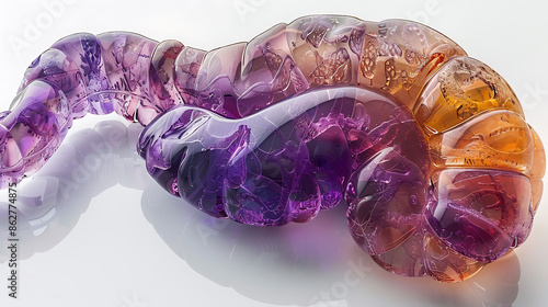 Envision spleen vibrant purple organ smooth glossy surface splenic tissue is highlighted in shades of violet resembling delicate shimmering crystals Set this spleen against a pristine white background photo