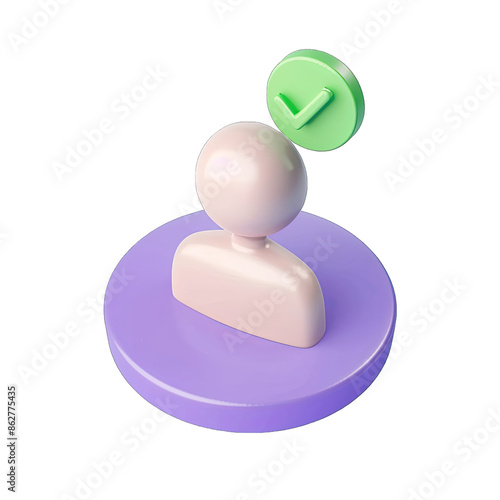 3D Icon of a Verified User Profile, 3d person with green button, 