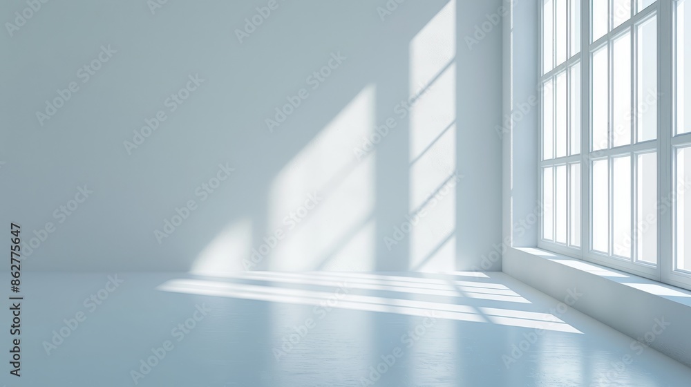 Fototapeta premium A large window in a white room with a bright sun shining through it