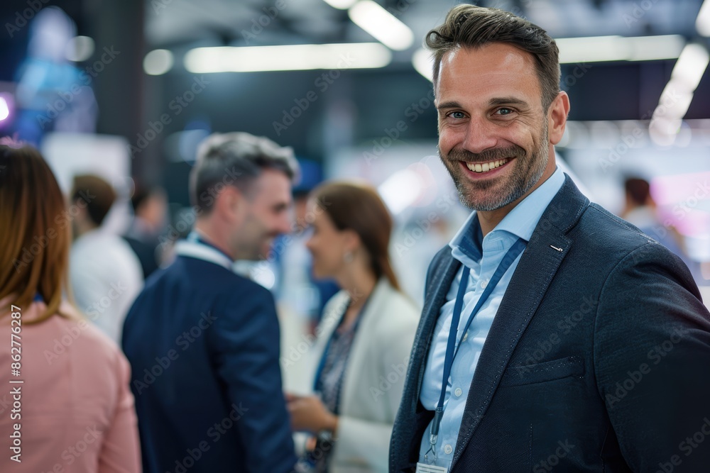 A smiling businessman engages in friendly banter with software developers and tech industry leaders at a digital innovation conference, exuding fostering genuine connections. A smiling businessman engages in friendly banter with software developers and tech industry leaders at a digital innovation conference, exuding fostering genuine connections.