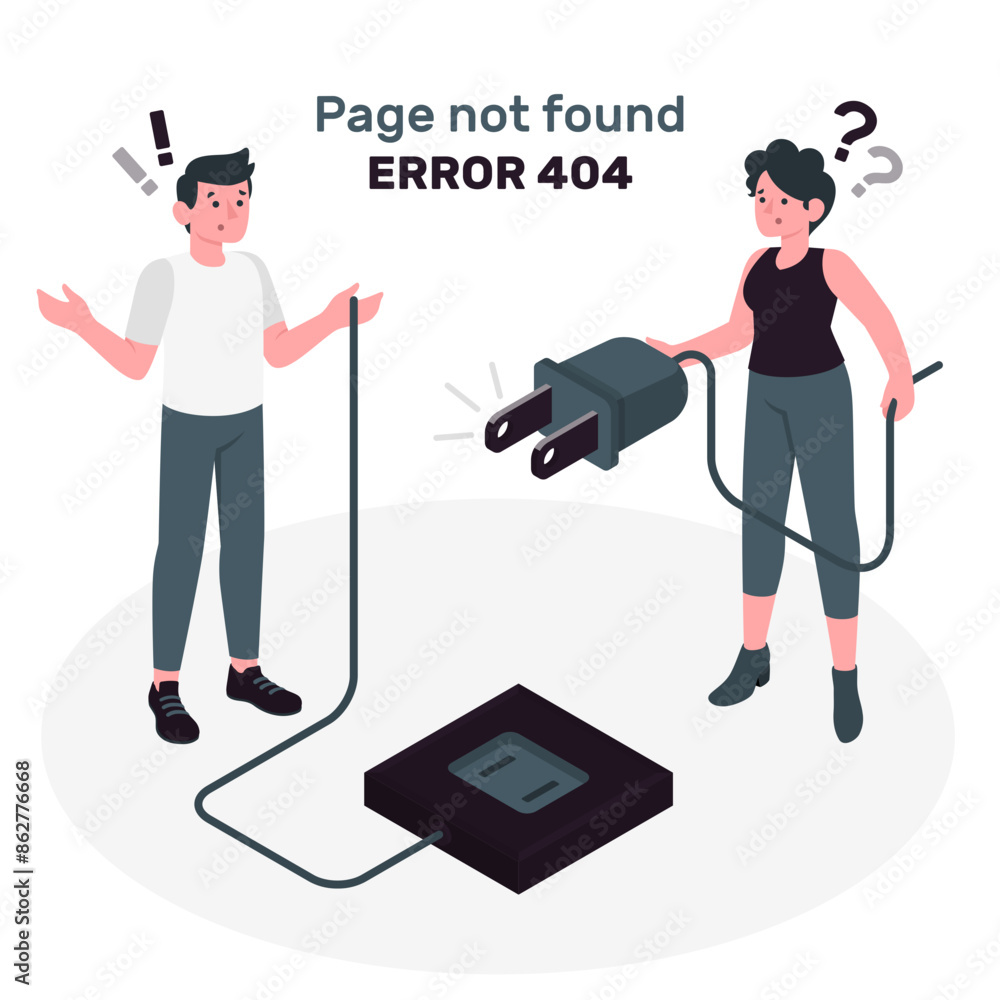 404 Error Page not Found with people connecting a plug 404 Error Page not Found with people connecting a plug