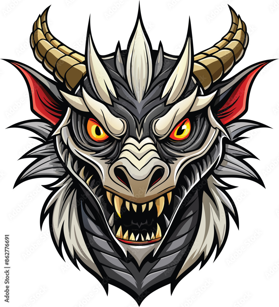 dragon face mascot logo, Dragon head front view logo, Chinese Dragon ...