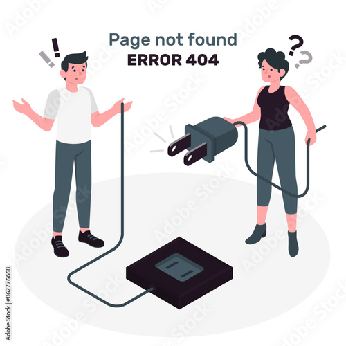 404 Error Page not Found with people connecting a plug
