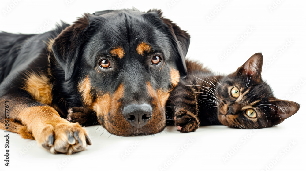 Cute dog and cat together isolated on white background. Cute dog and cat together isolated on white background.