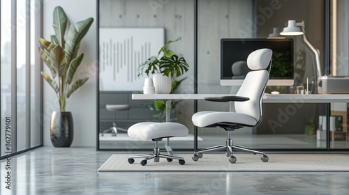 Ergonomic footrest in a minimalist workspace, promoting comfort and efficiency. photo