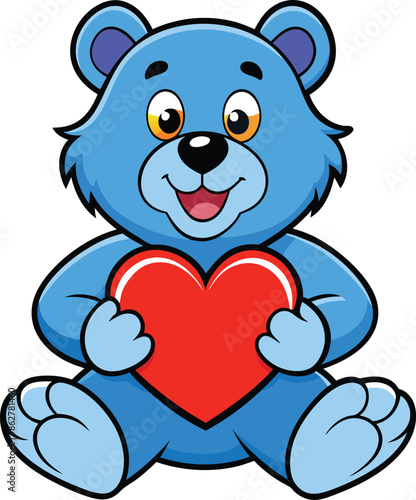 Teddy bear with heart vector illustration, Cuteteddy bear sitting with heart vector,  photo