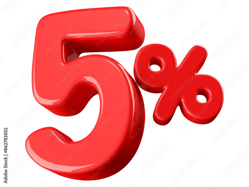 5 Percent Off Sale Red Number 3D Render