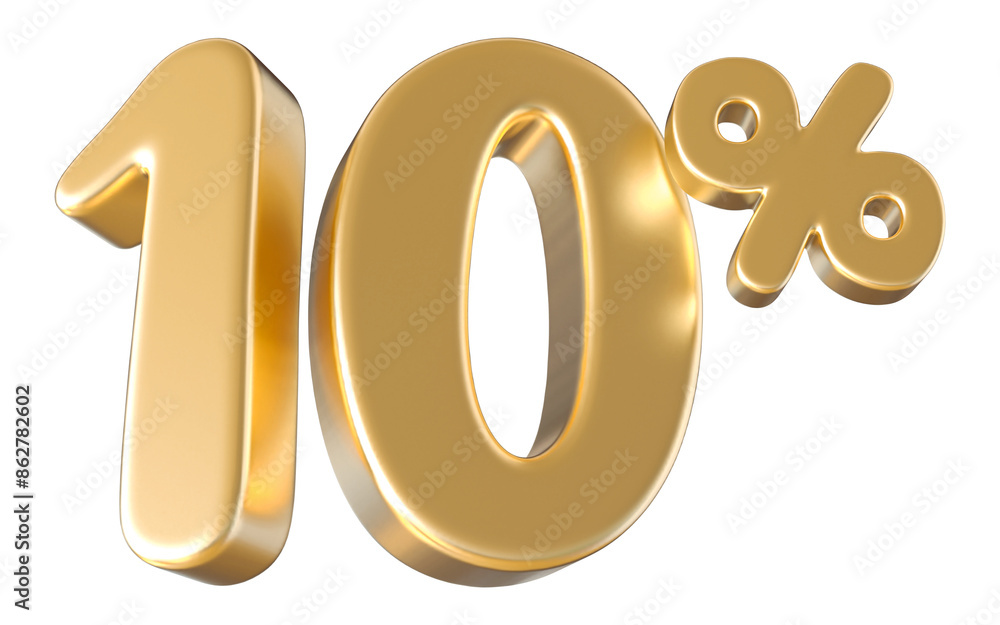 10 Percent Off Sale Gold Number 3D Render