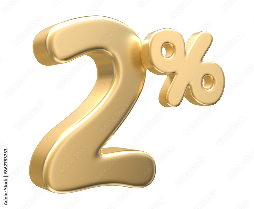 2 Percent Off Sale Gold Number 3D Render 2 Percent Off Sale Gold Number 3D Render
