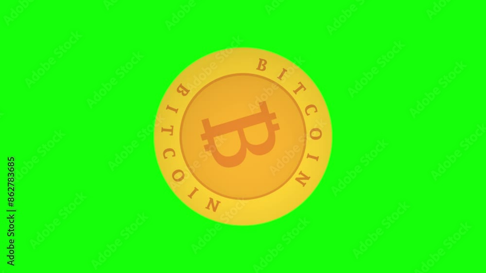 Flat animation of a spinning Bitcoin coin on a green chroma key background Flat animation of a spinning Bitcoin coin on a green chroma key background
