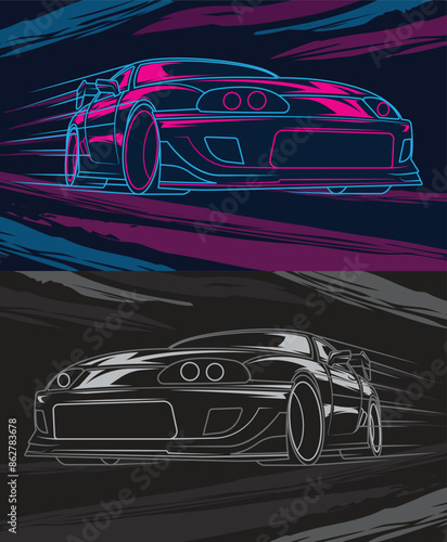 Cool neon japanese sport cars isolate 2