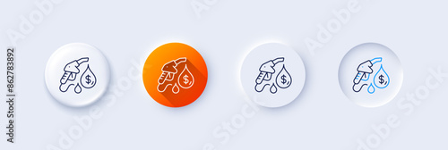 Petrol station line icon. Neumorphic, Orange gradient, 3d pin buttons. Filling gas station sign. Diesel fuel symbol. Line icons. Neumorphic buttons with outline signs. Vector