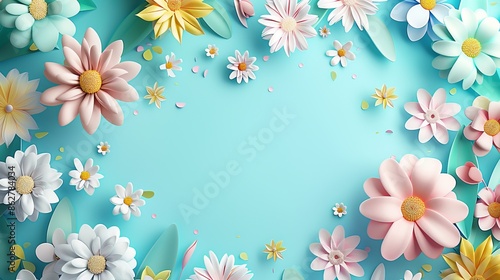 Abstract 3D flower banner with vibrant colors symbolizing spring/summer freshness and joy. Ideal for seasonal ads, events, announcements. Created with Generative AI. © RealizeXL