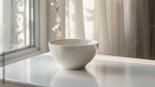 vintage-style white glaze porcelain bowl, adorned with a low leg, exudes classic charm and sophistication. Photographed in a studio environment, © Surachetsh