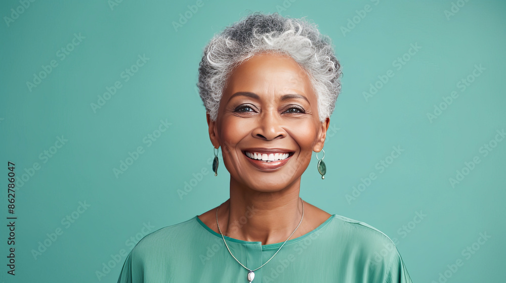 Elegant, elderly pensioner, chic African American woman with gray short hair, creamy beige background, banner. Elegant, elderly pensioner, chic African American woman with gray short hair, creamy beige background, banner.