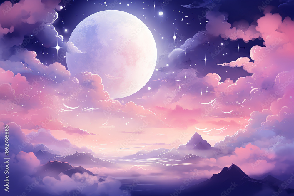 beautiful Northern lights sky, Aurora borealis, psychedelic Gradient landscape with hills, soft colors, blue, pink, violet beautiful Northern lights sky, Aurora borealis, psychedelic Gradient landscape with hills, soft colors, blue, pink, violet