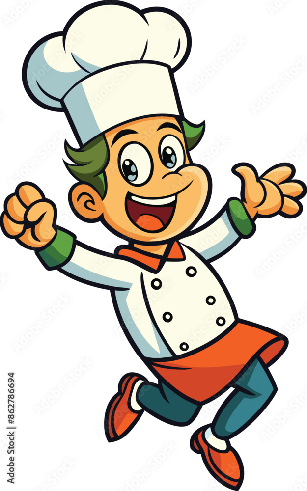 cartoon happy chef dancing vector illustration, Cheerful chef on a white background, cartoon happy chef dancing vector illustration, Cheerful chef on a white background,