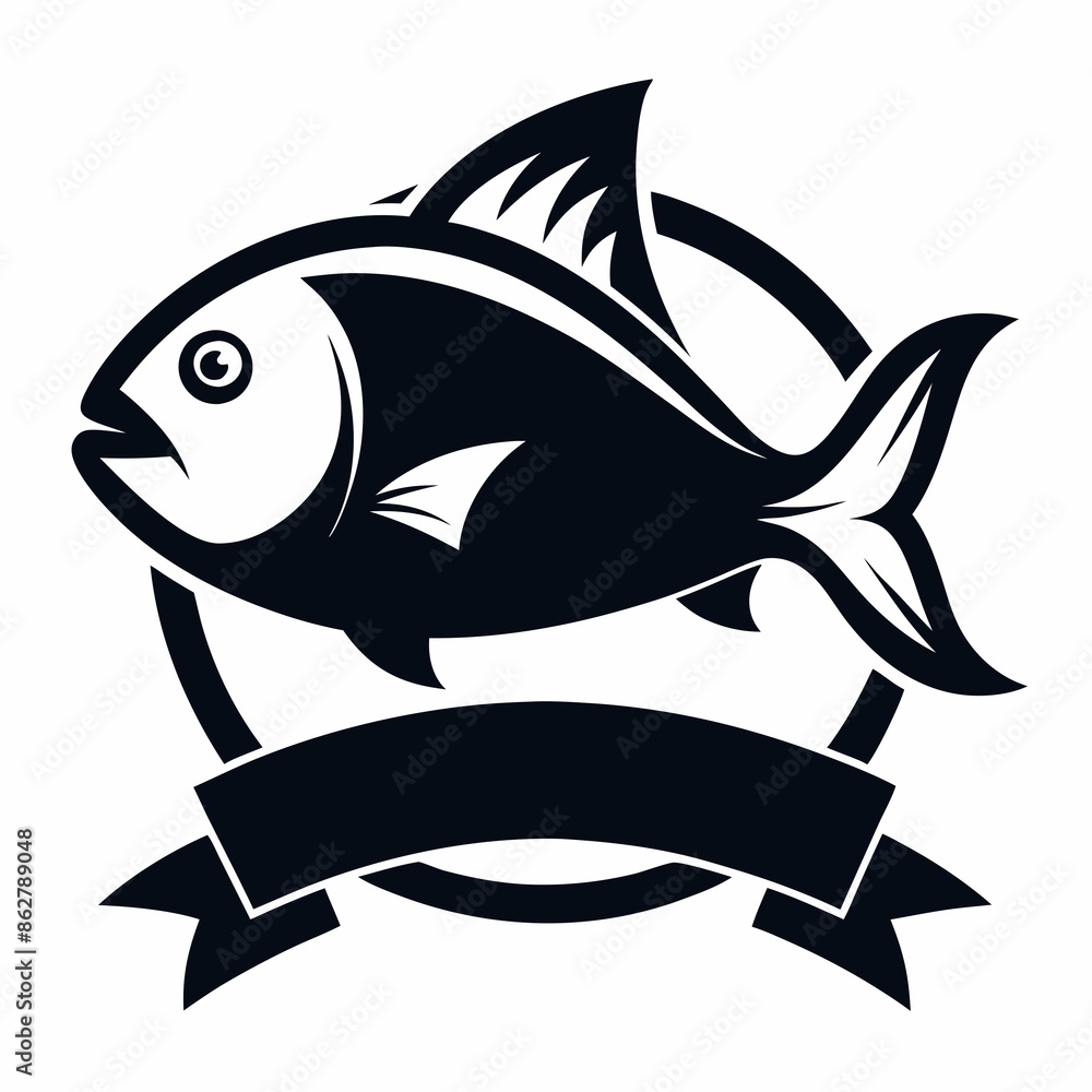 Fototapeta premium Fish logo with a classic ribbon vector illustration