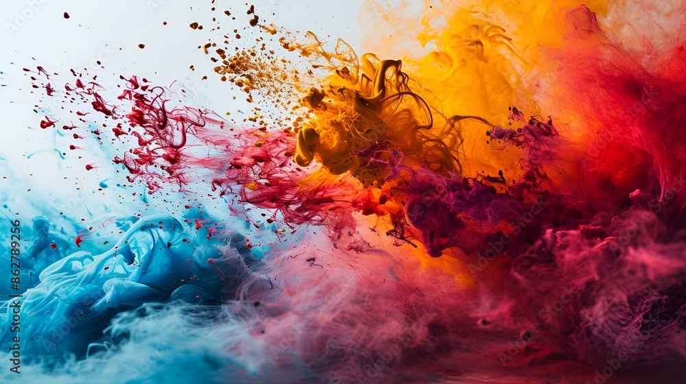 Colorful ink splashing and blending in water, creating a vibrant and dynamic abstract pattern.
Colorful ink splashing and blending in water, creating a vibrant and dynamic abstract pattern.