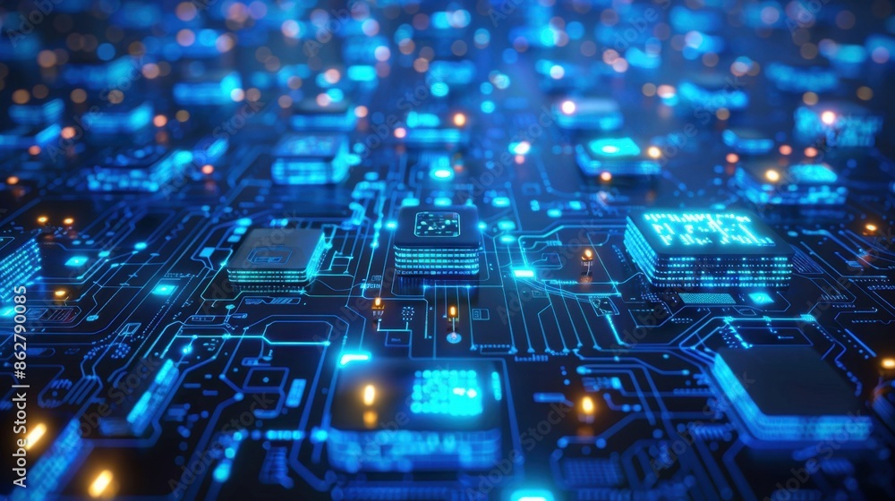 An intricate web of blue circuitry, illustrating the concept of technology and information networks.
An intricate web of blue circuitry, illustrating the concept of technology and information networks.