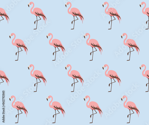 Różowe flamingi. Wzór bezszwowy. Ptaki na niebieskim tle.