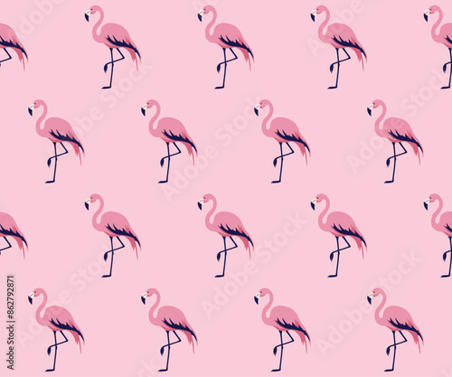 Różowe flamingi. Wzór bezszwowy. Ptaki na różowym tle.