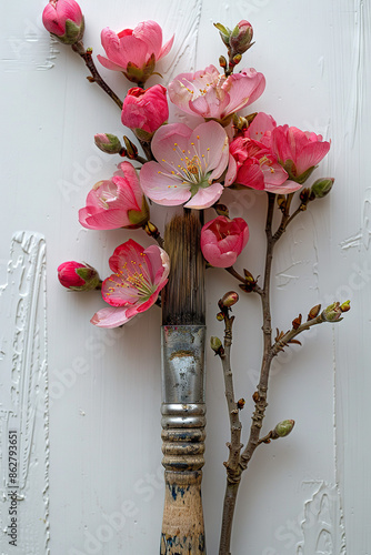 art brush with pink flower photo