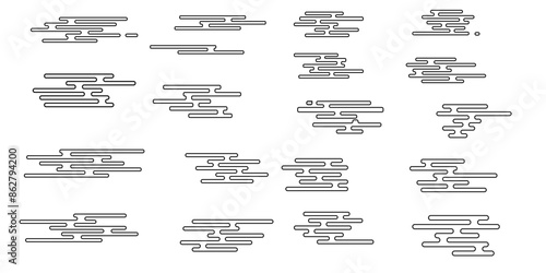 Set of asian line cloud set. Minimal  design, chinese and japanese style.
