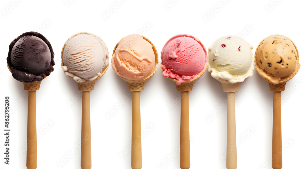 Ice cream scoop ball in wooden spoon Ice cream scoop ball in wooden spoon