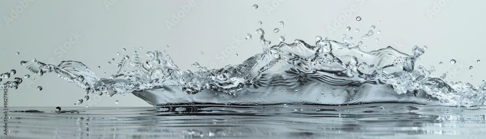 Dynamic splash of clear water captured against a white background Dynamic splash of clear water captured against a white background