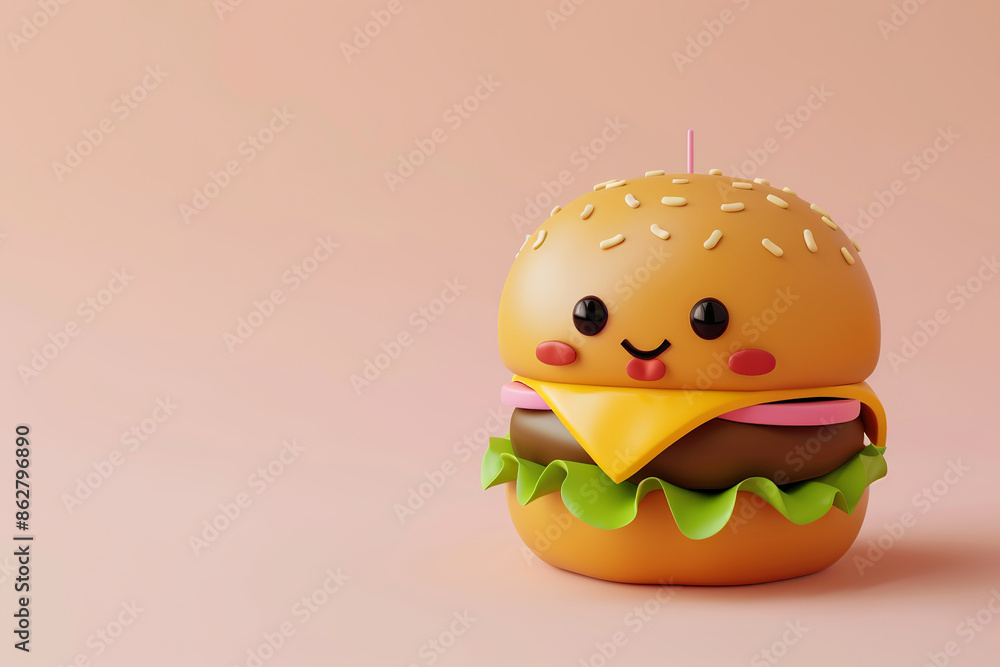 cute happy smiling hamburger character on pink pastel background cute happy smiling hamburger character on pink pastel background