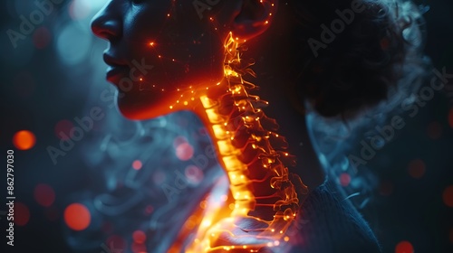Spinal health visualization Man experiencing scoliosis a glowing depiction of the spine's abnormal curvature