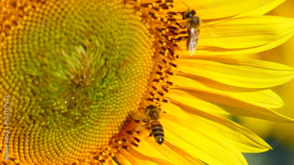 Yellow blooming flower with honey bee. Provence in France. Slow motion Yellow blooming flower with honey bee. Provence in France. Slow motion