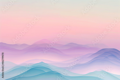 Abstract mountain psychedelic gradient landscape, watercolor painting, blue, pink, green, orange