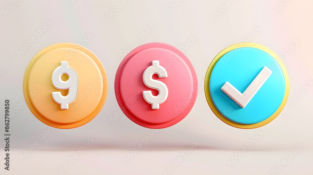 Label set with percent, check mark and discount. App icon. 3D Web Vector Illustrations. White background Label set with percent, check mark and discount. App icon. 3D Web Vector Illustrations. White background