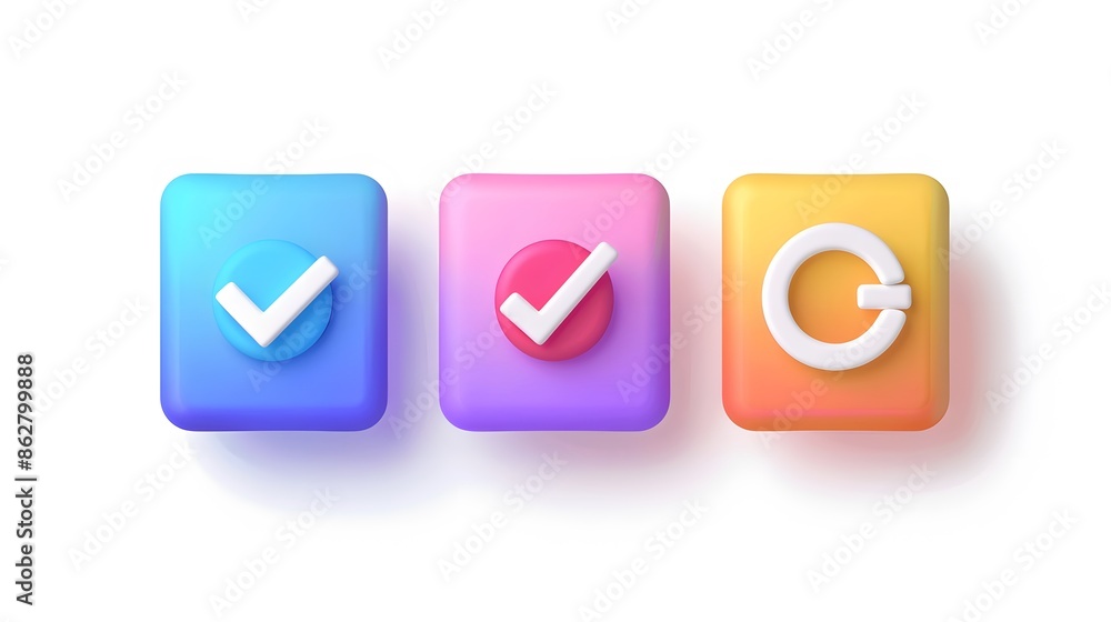 Label set with percent, check mark and discount. App icon. 3D Web Vector Illustrations. White background Label set with percent, check mark and discount. App icon. 3D Web Vector Illustrations. White background
