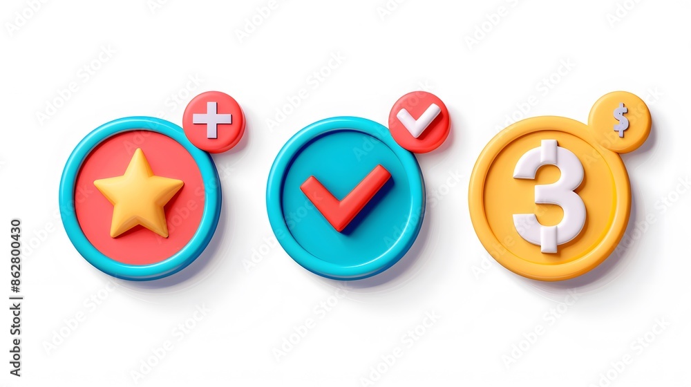Label set with percent, check mark and discount. App icon. 3D Web Vector Illustrations. White background Label set with percent, check mark and discount. App icon. 3D Web Vector Illustrations. White background