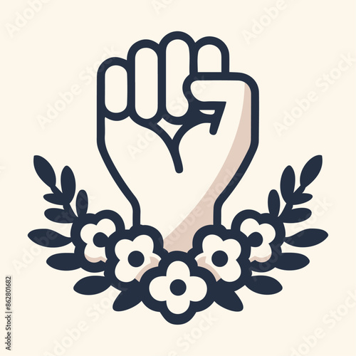 Hand Power. Free Palestine Freedom Fist. Floral Empowerment. Vector Illustration.