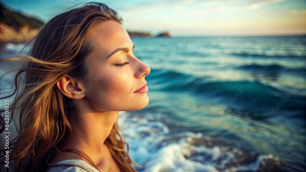 Meditating woman with closed eyes on the ocean shore
Meditating woman with closed eyes on the ocean shore