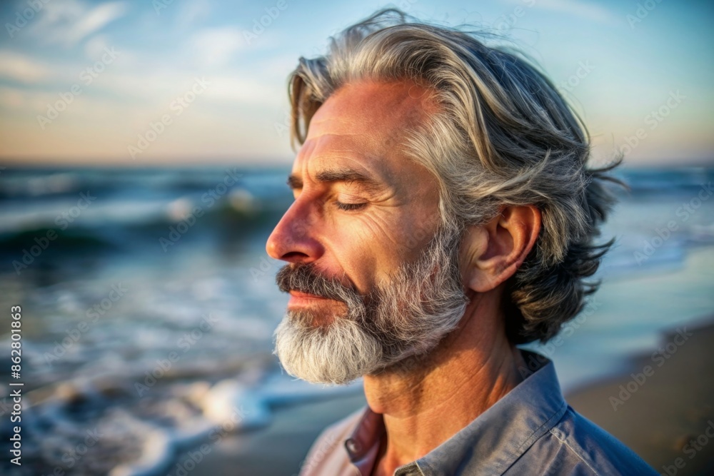 Handsome meditating man on the ocean shore
Handsome meditating man on the ocean shore