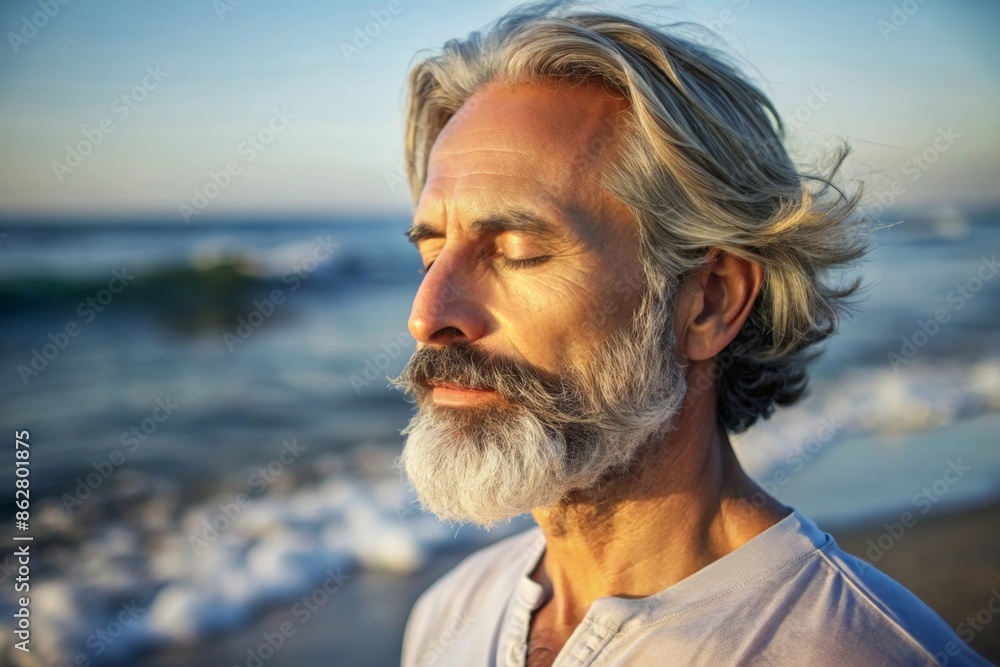 Handsome meditating man on the ocean shore
Handsome meditating man on the ocean shore