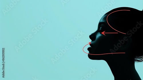 Womans Profile With Red Arrows Illustrating Facial Muscles