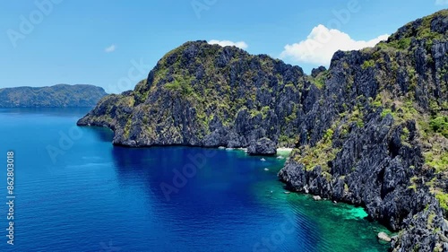 Coron, Palawan, Philippines, aerial view of beautiful lagoons and limestone cliffs.	 photo