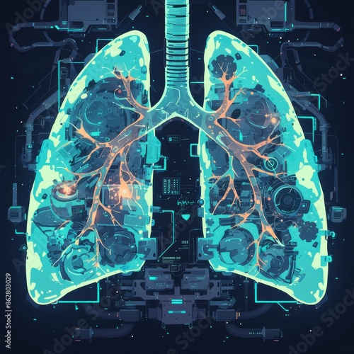 Lungs depicted with intricate airways photo