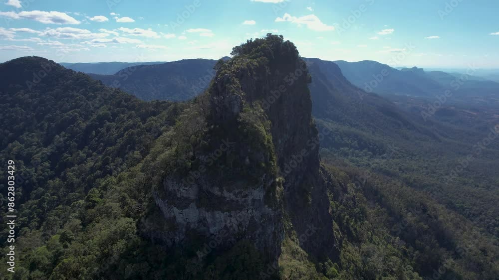 Aerial view of remote Main Range National Park with majestic Mount Mitchell and rugged rock formations, Brisbane, Queensland, Australia. Aerial view of remote Main Range National Park with majestic Mount Mitchell and rugged rock formations, Brisbane, Queensland, Australia.