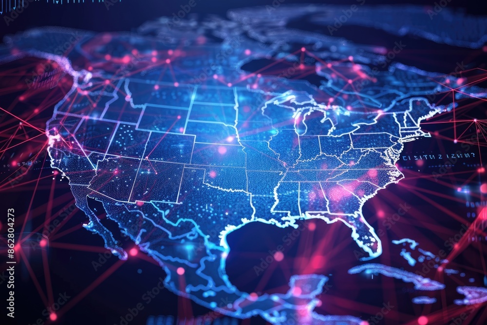 Digital map of USA , connectivity concept Digital map of USA , connectivity concept