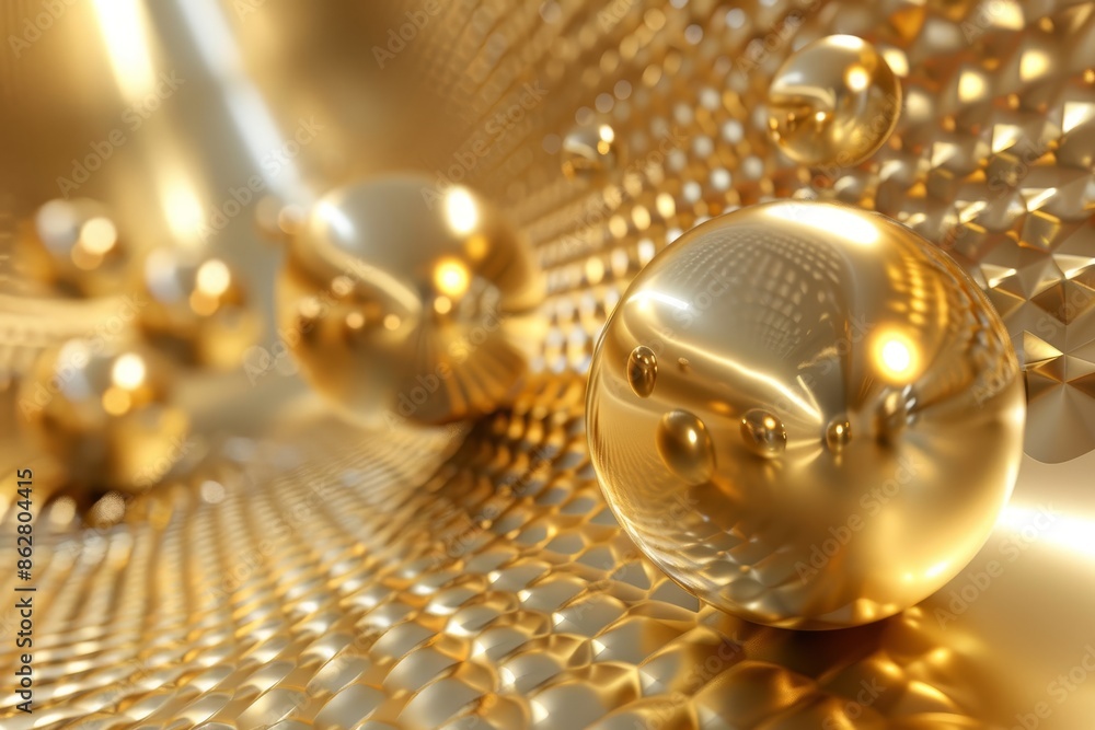 Obraz premium Golden Spheres Floating in Abstract Geometric Space