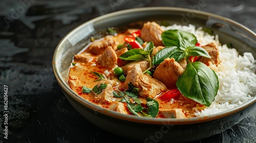 hyper realistic mouth-watering red thai curry pork over rice © Pter