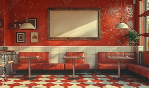 Retro diner with a blank menu board on the wall