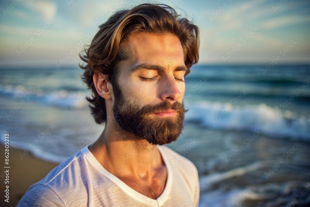 Handsome meditating man on the ocean shore
Handsome meditating man on the ocean shore
